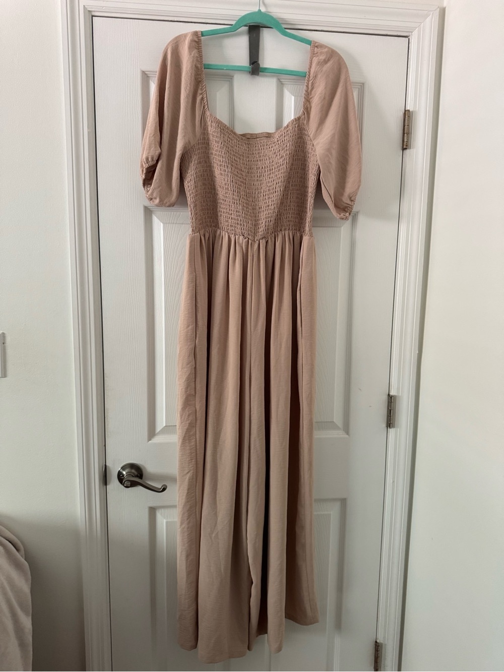 Elegant Blush Puff-Sleeve Maxi Romper